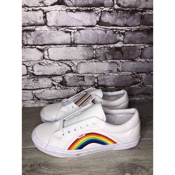 Vans 507452 White Canvas Rainbow Embroidered Lace Sneaker Shoes Men Sz 13M US/47 - Picture 12 of 16